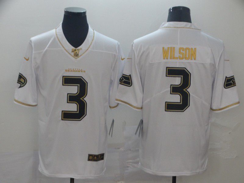 Men Seattle Seahawks #3 Wilson White Retro gold character Nike NFL Jerseys